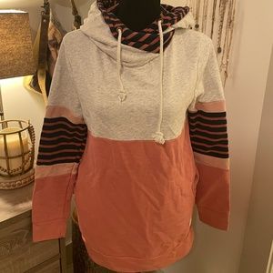 Tunic Length Color Block Striped Hoodie